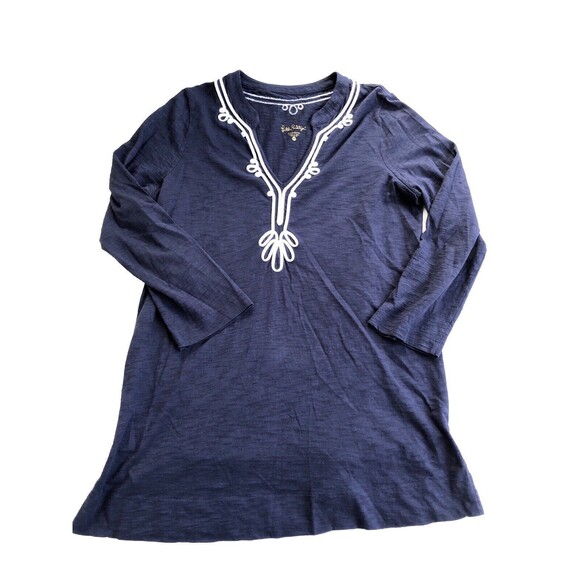 Lilly Pulitzer Tunic Top Size Medium Navy Kaia Knit Resort Coastal White V Neck - Picture 4 of 10